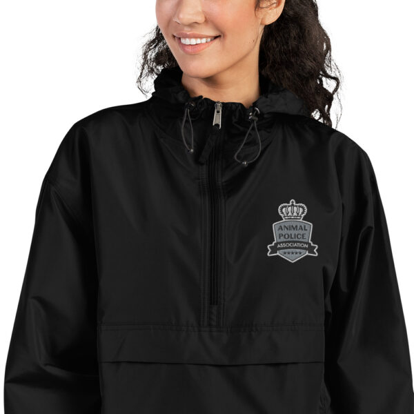 embroidered champion packable jacket black zoomed in 60a65722a3887 - Animal Police Association