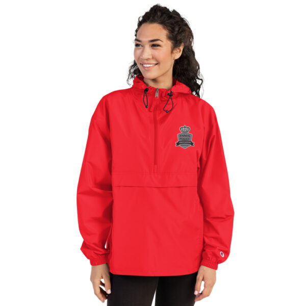 embroidered champion packable jacket scarlet front 60a65722a3b3f - Animal Police Association