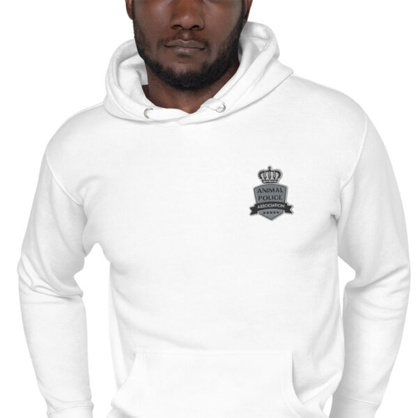 hoodie unisex premium blanc zoomed in 60d438df315f0 - Animal Police Association